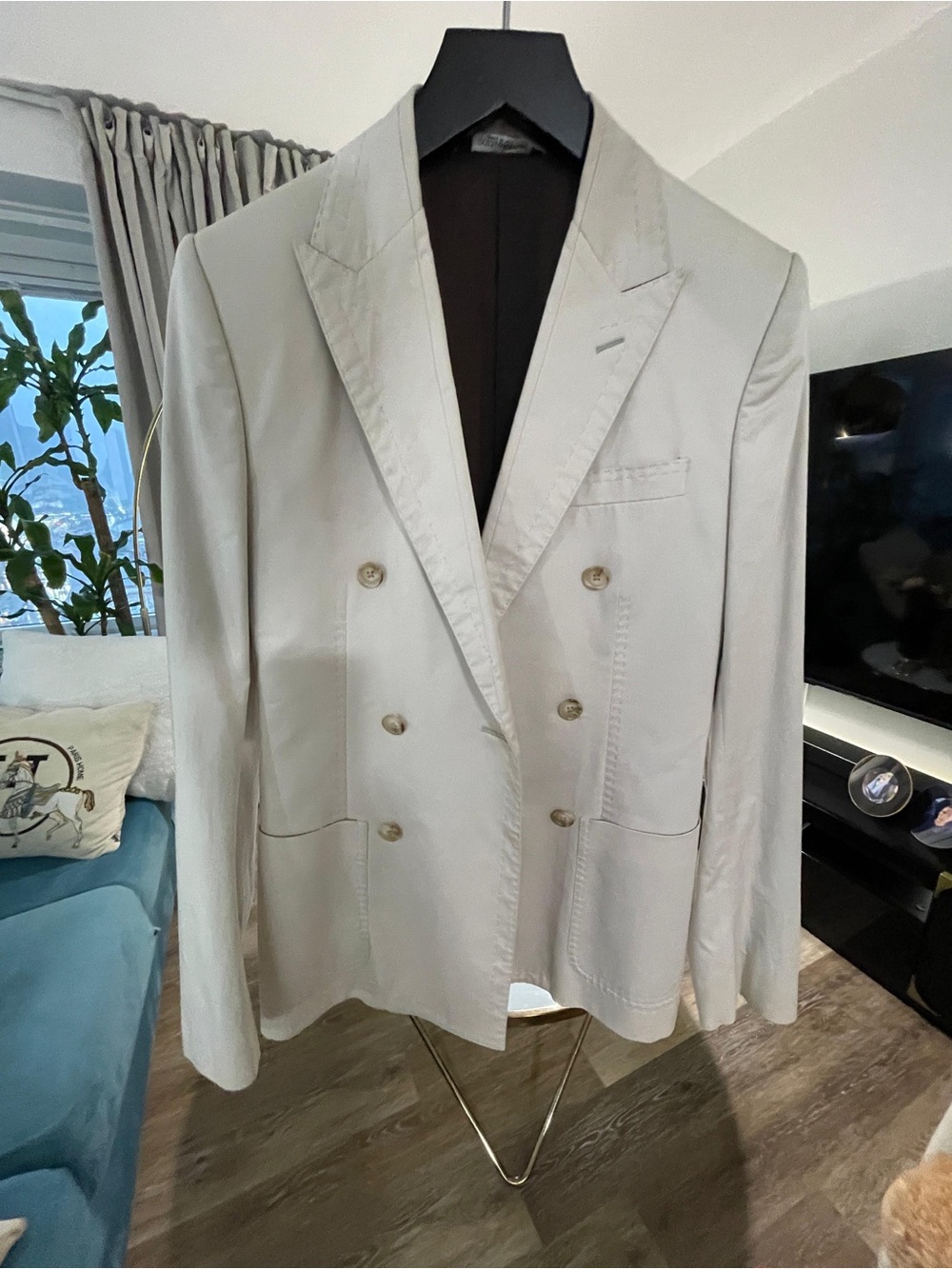Dolce & Gabbana Double-Breasted Light Stone Blazer